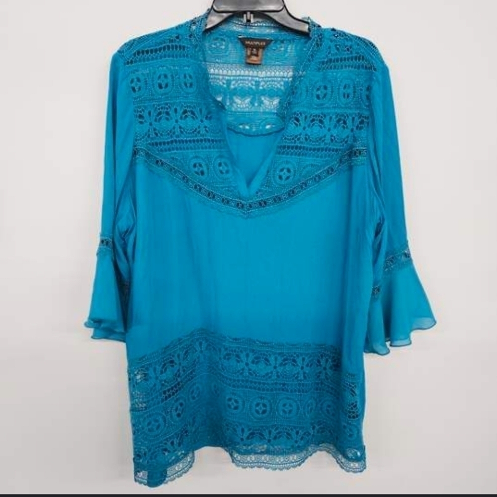 Multiples blouse lace trim lace top half